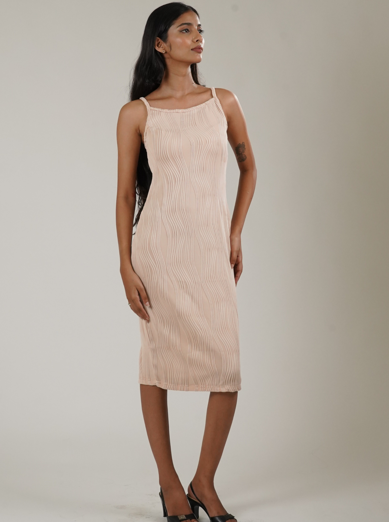 Brighton Textured Sleeveless Bodycon (Cream)