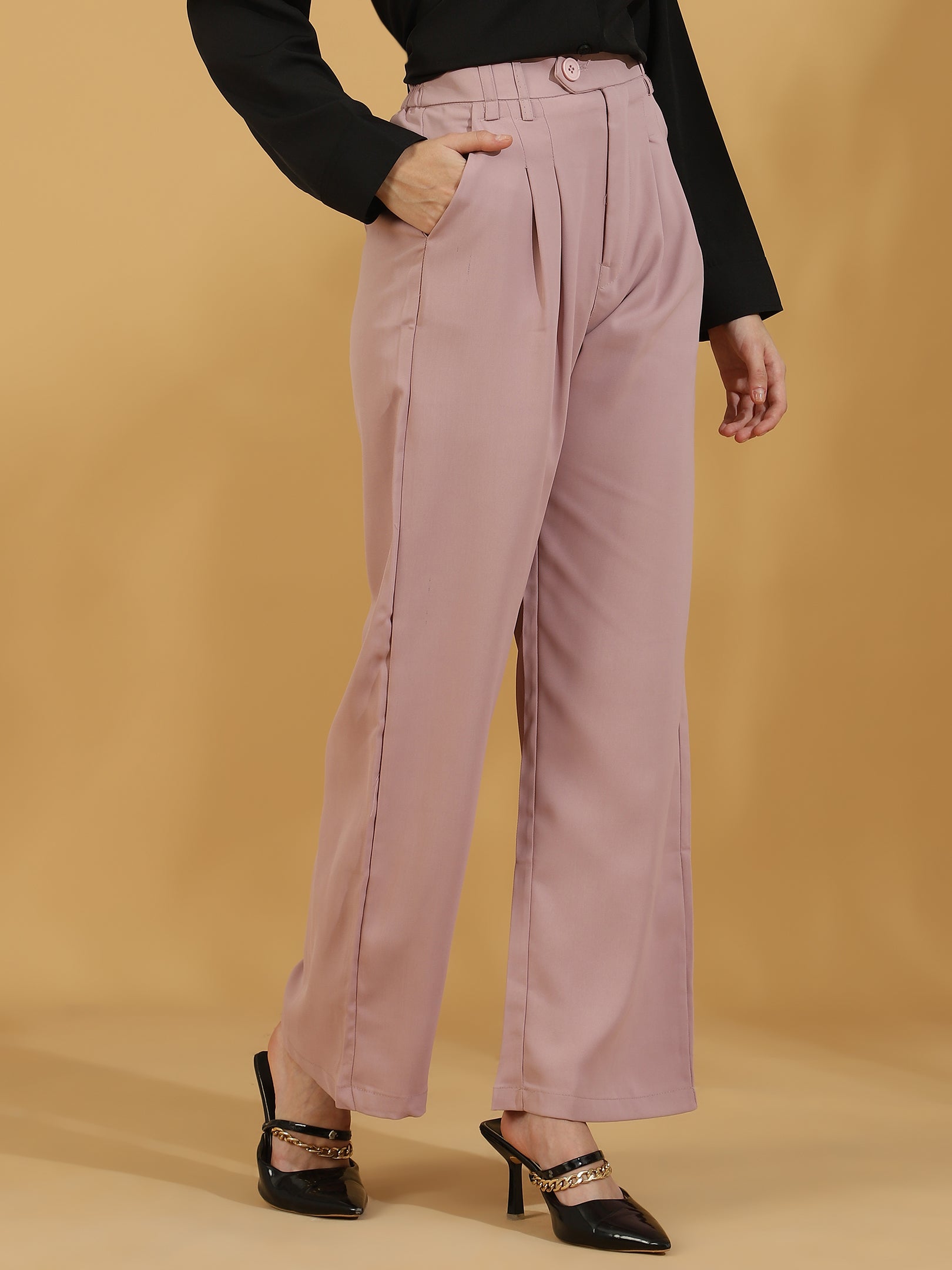Tailored Pleat Korean Pants (Baby Pink)