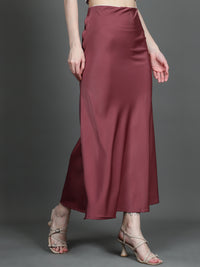 Solid Satin Long Skirt (Red)