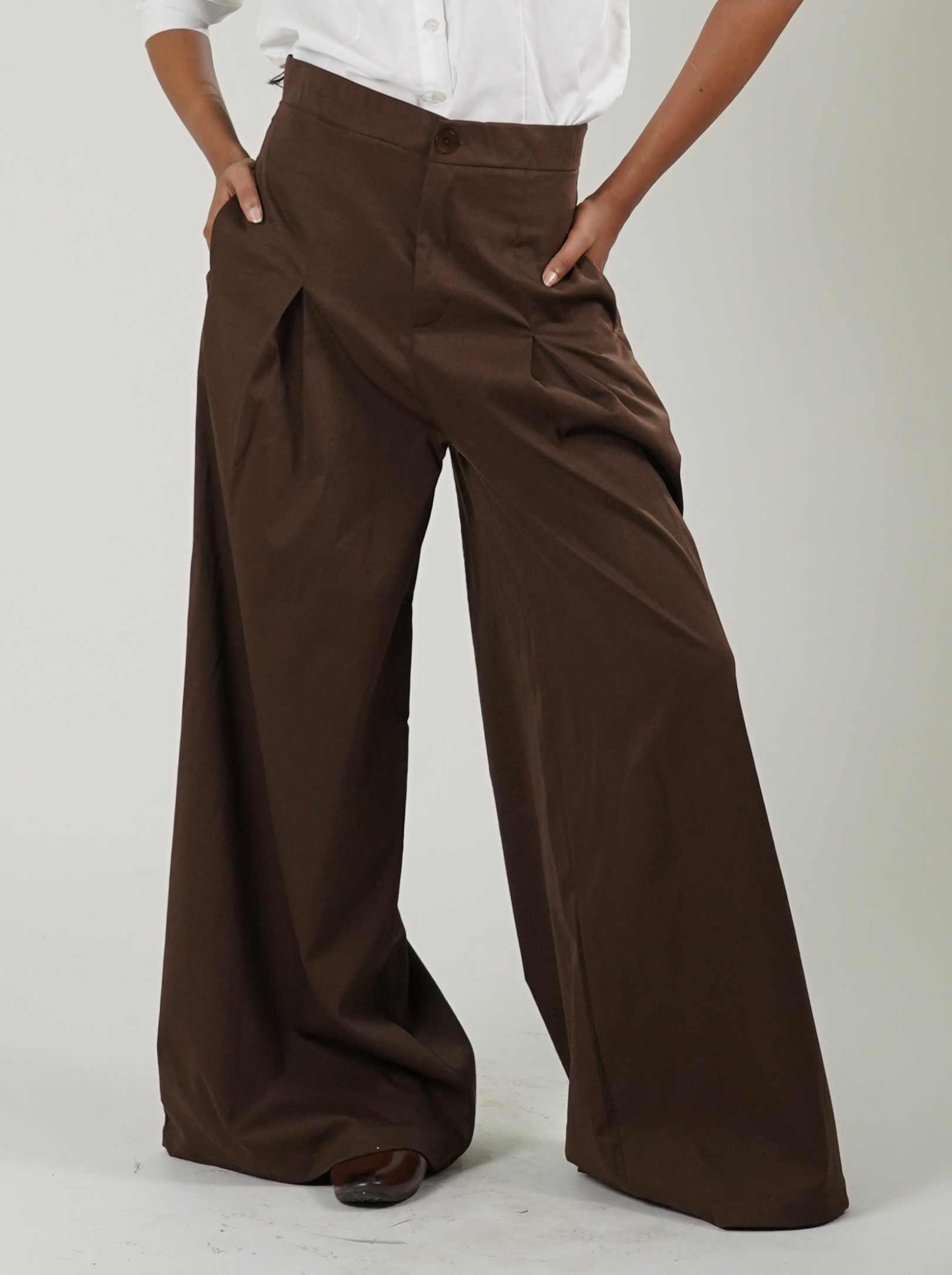 High Waist Wide Leg Korean Trousers (Brown)