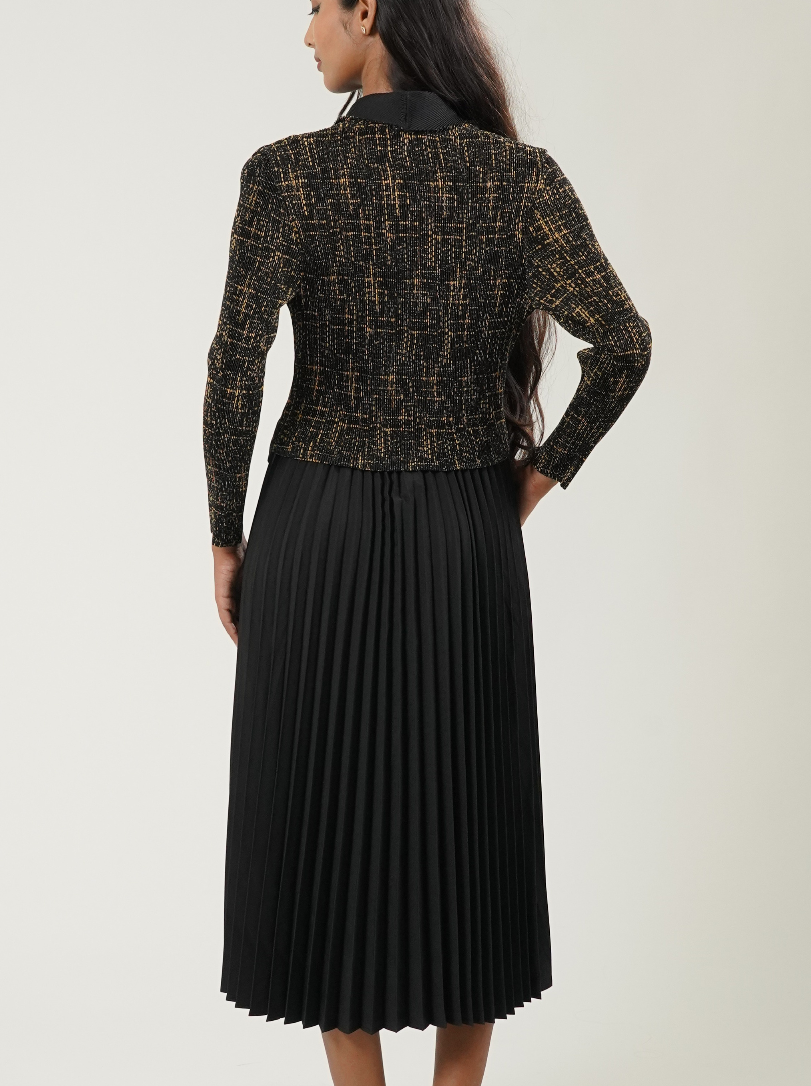 Full Sleeve Long Pleated Dress (Black)