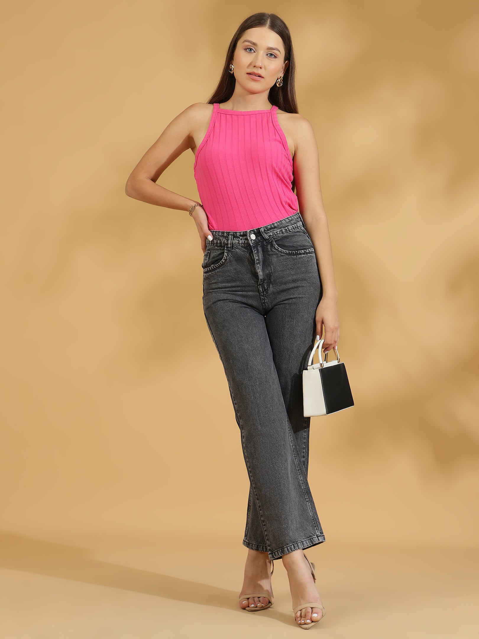 High Rise Straight fit Jean (Grey)