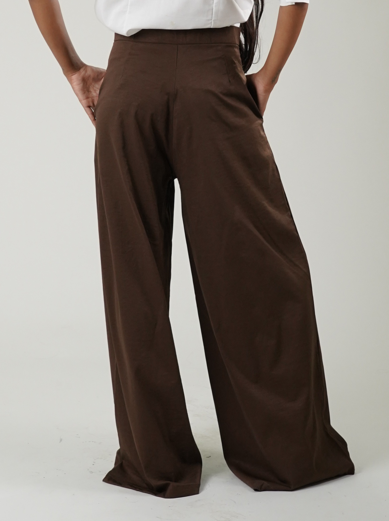 High Waist Wide Leg Korean Trousers (Brown)