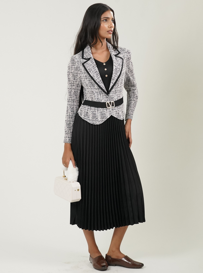 Full Sleeve Long Pleated Dress (White)