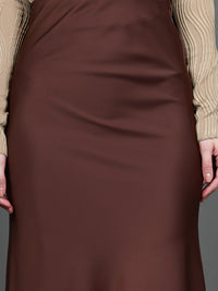 Solid Satin Long Skirt (Dark Brown)