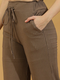 Solid Ribbed Trousers (Dark Beige)