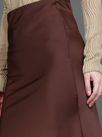Solid Satin Long Skirt (Dark Brown)