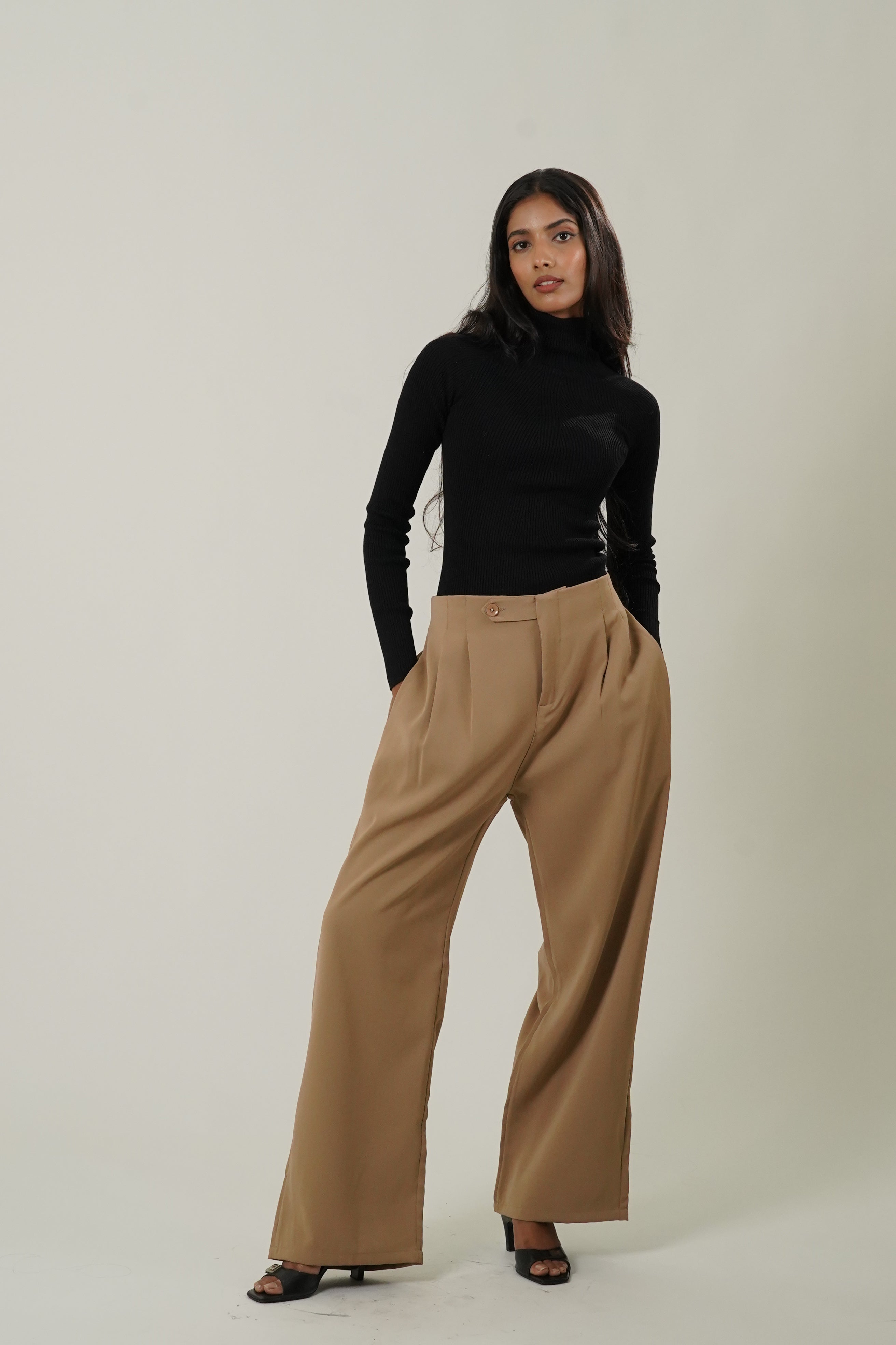 Pleated Wide Leg Korean Trousers (Cream)