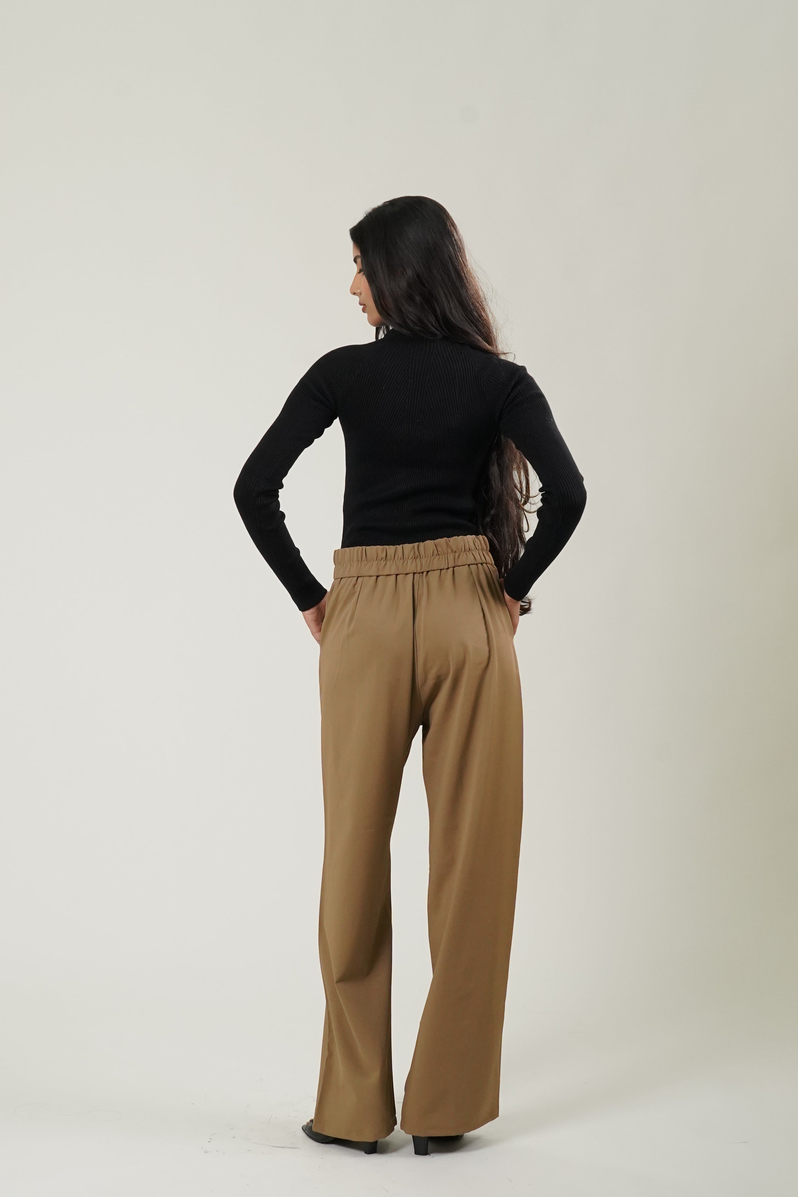 Pleated Wide Leg Korean Trousers (Cream)