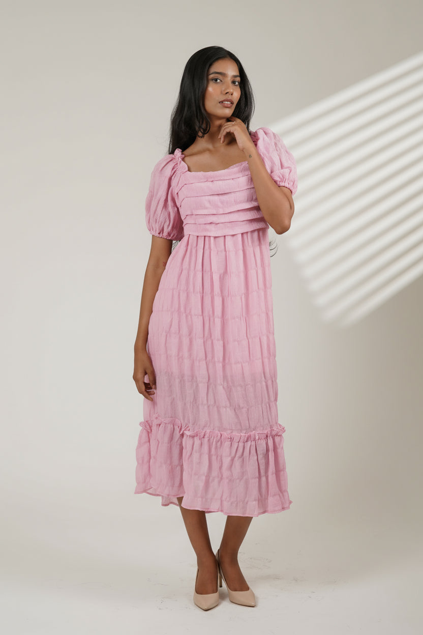 Puff Sleeve Backless Dress (Baby Pink)