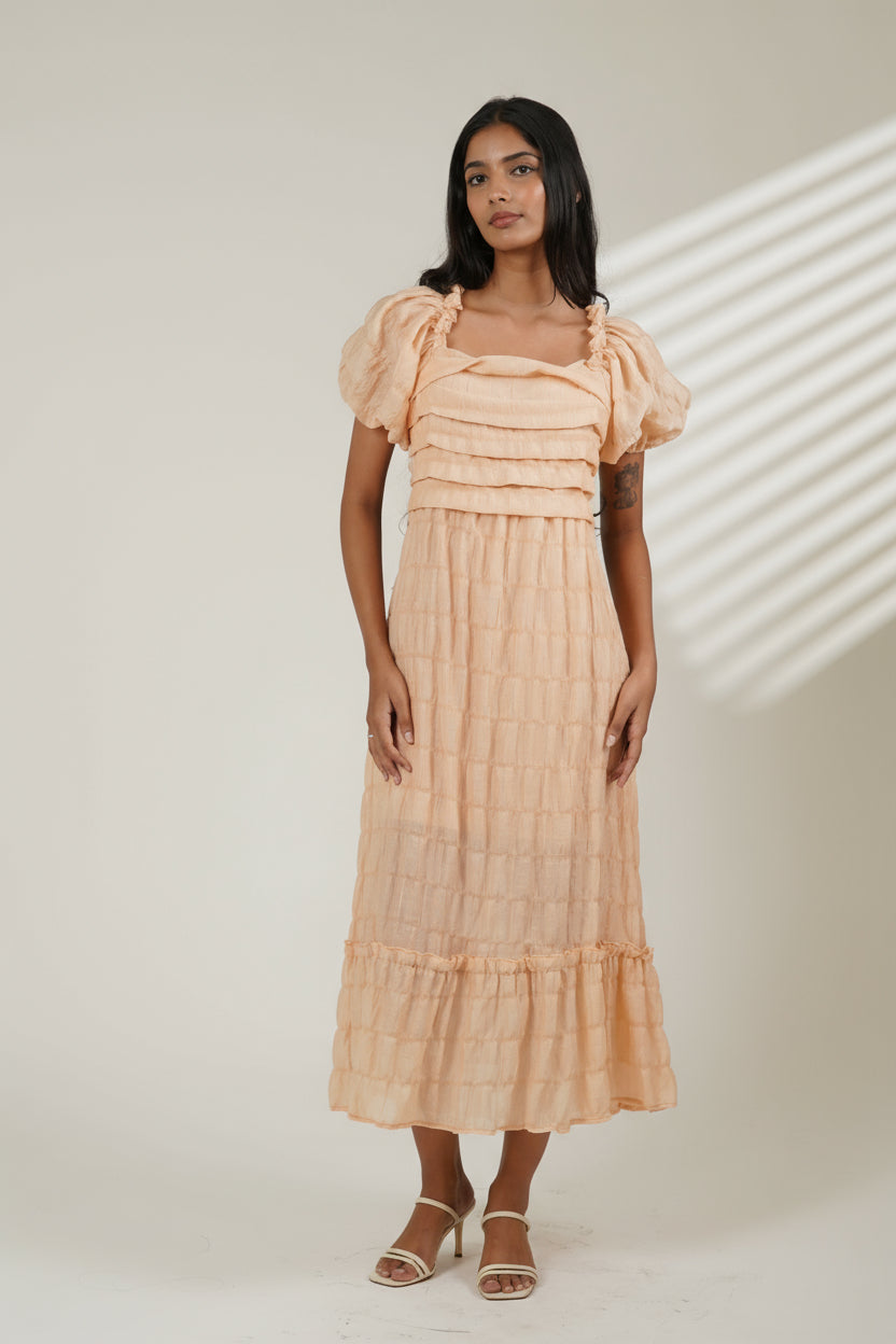 Puff Sleeve Backless Dress (Peach)