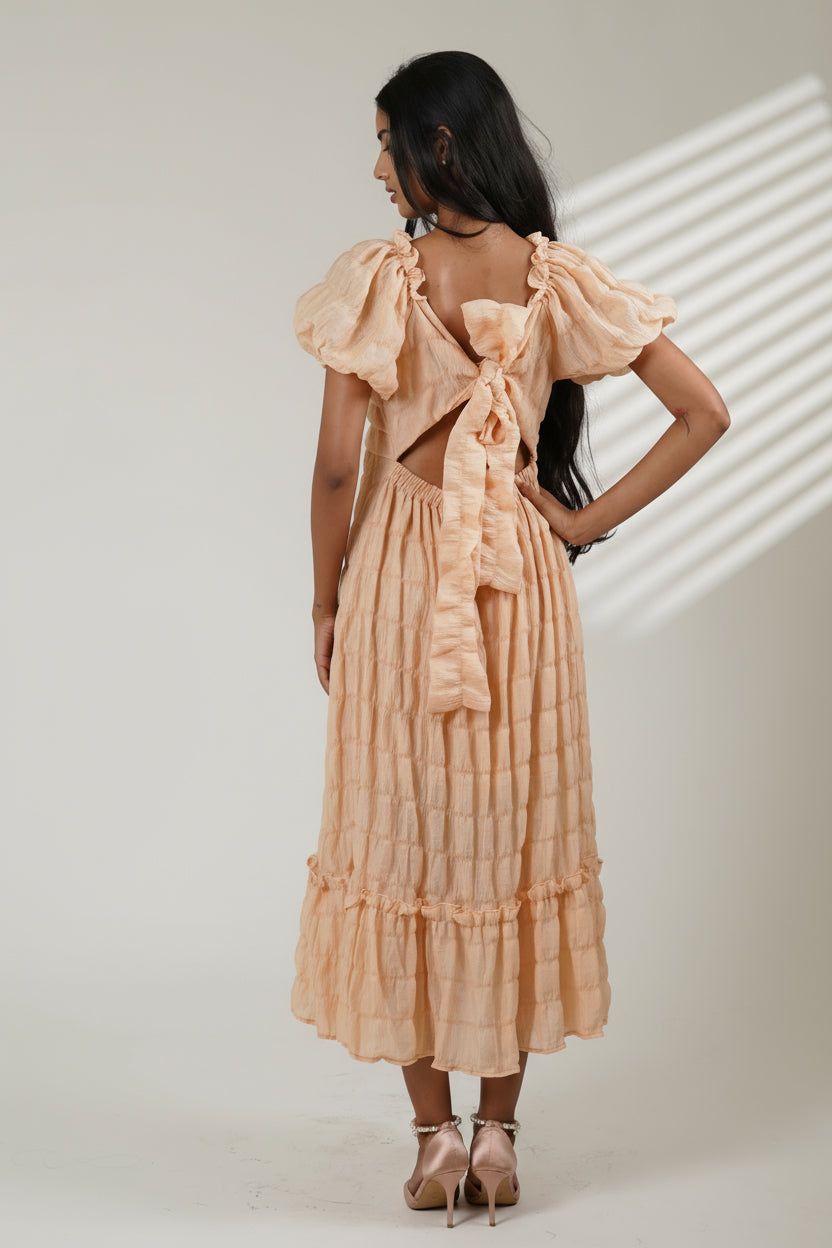 Puff Sleeve Backless Dress (Peach)