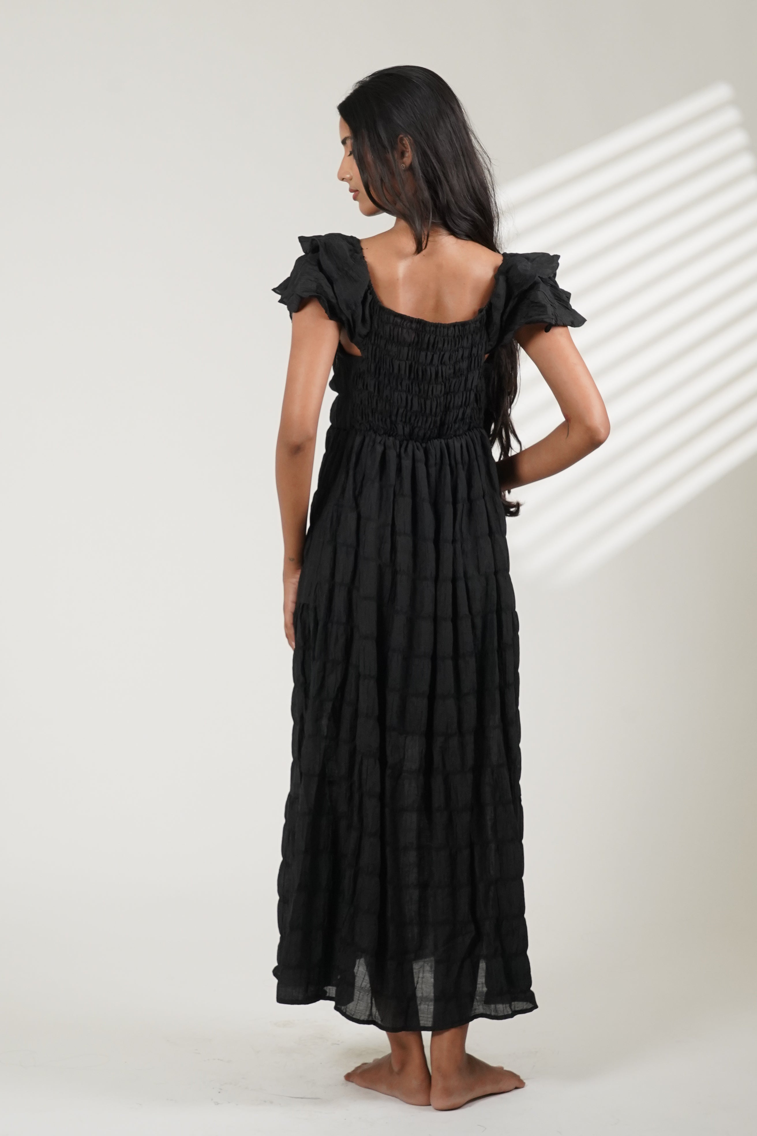 Tiered Flutter Sleeve Dress (Black)