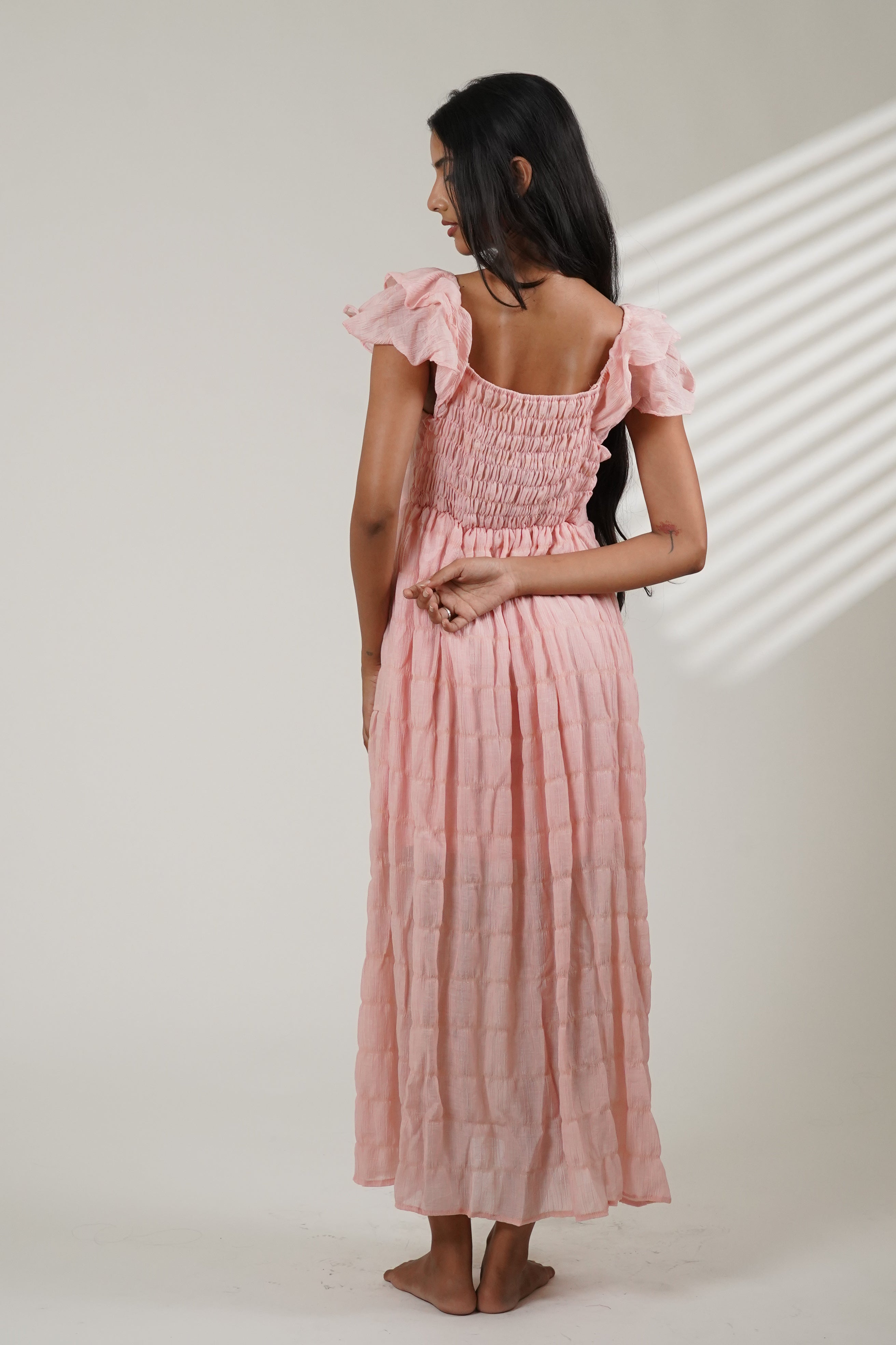 Tiered Flutter Sleeve Dress (Baby Pink)