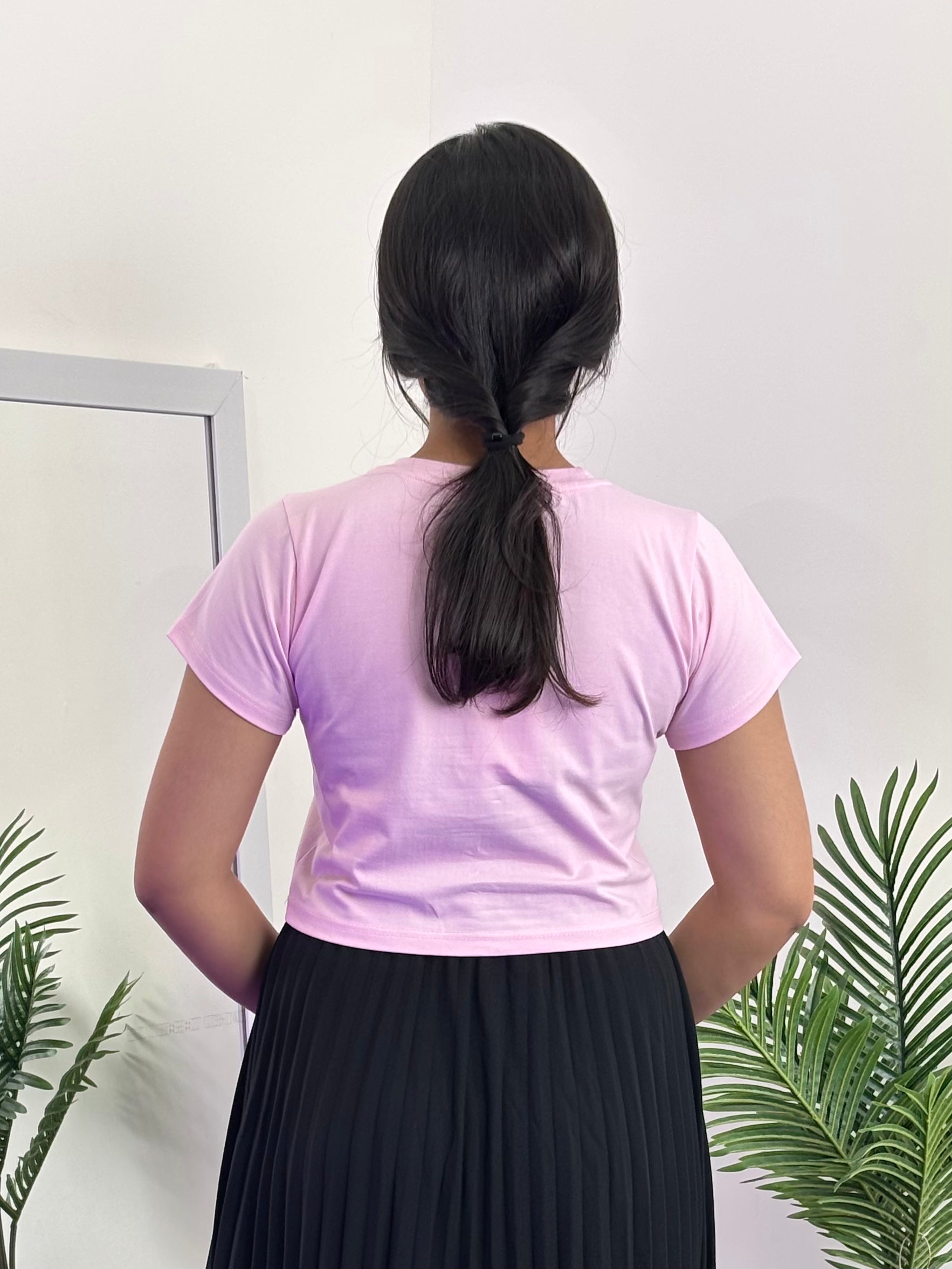 Solid Crop Top with Sleeve (Light Pink)