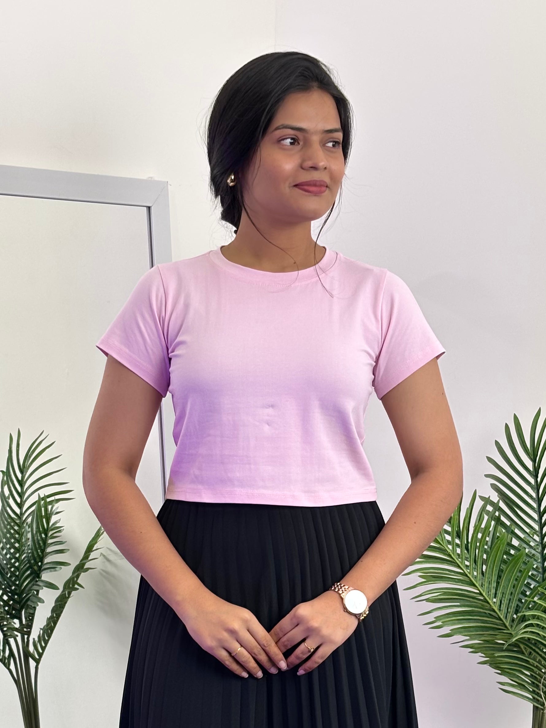 Solid Crop Top with Sleeve (Light Pink)