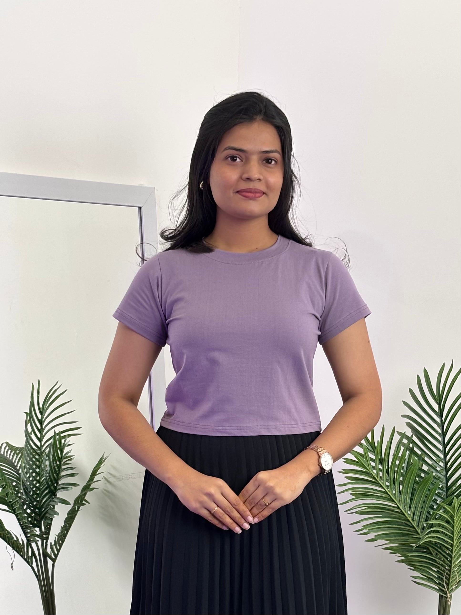 Solid Crop Top with Sleeve (Purple)