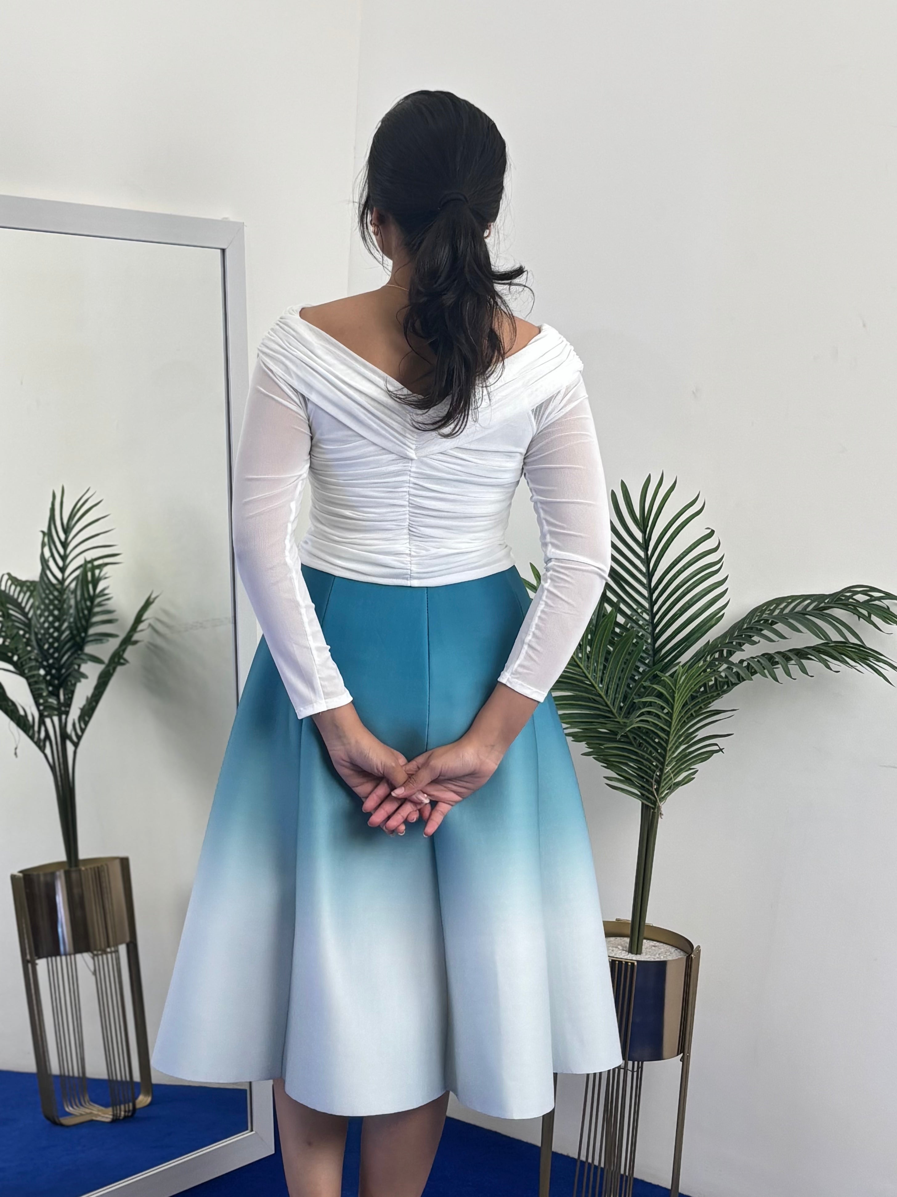 Ombre Scuba Skirt (Sea Blue - White)