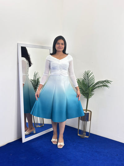 Ombre Scuba Skirt (White - Sea Blue)
