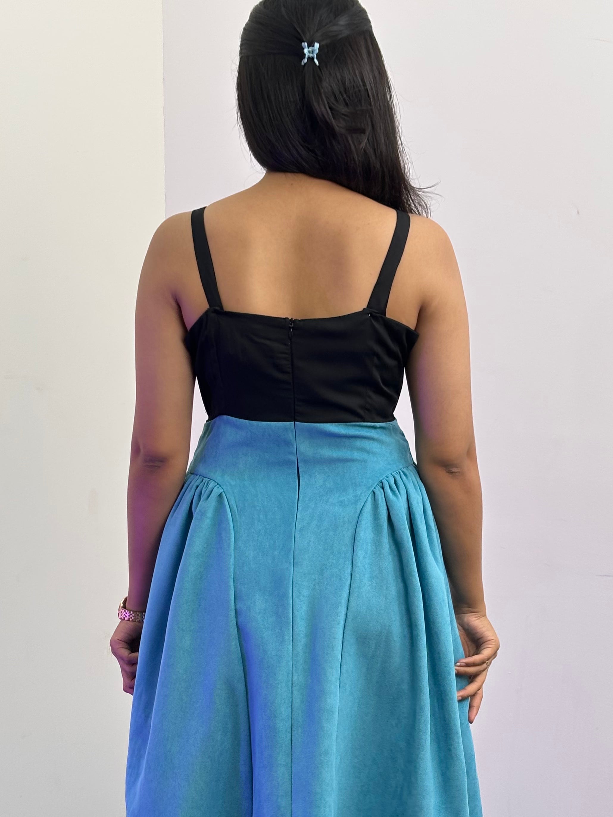 Sleeveless A-Line Party Dress ( Black - Blue)