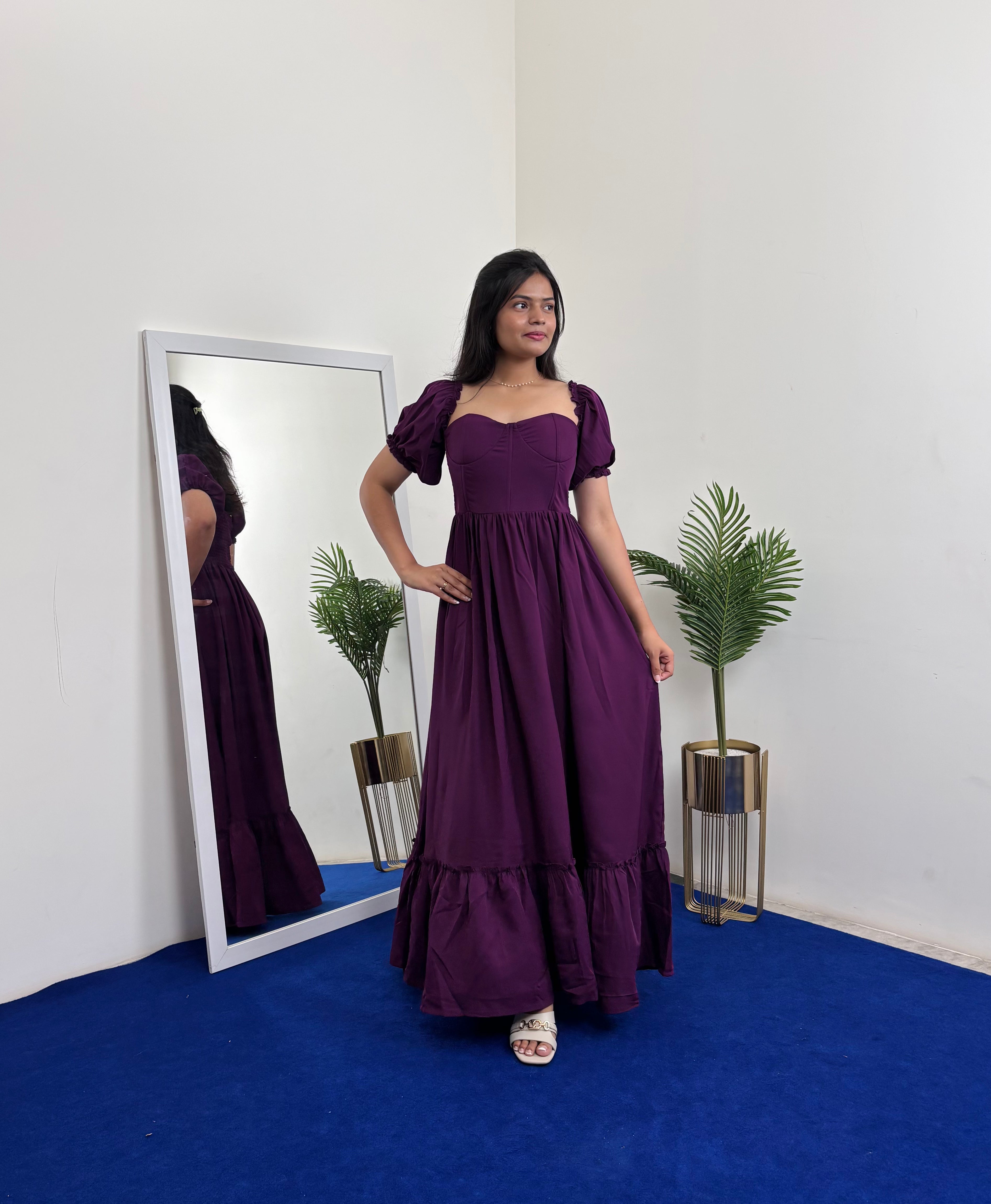 Puff Sleeve Maxi Dress (Purple)