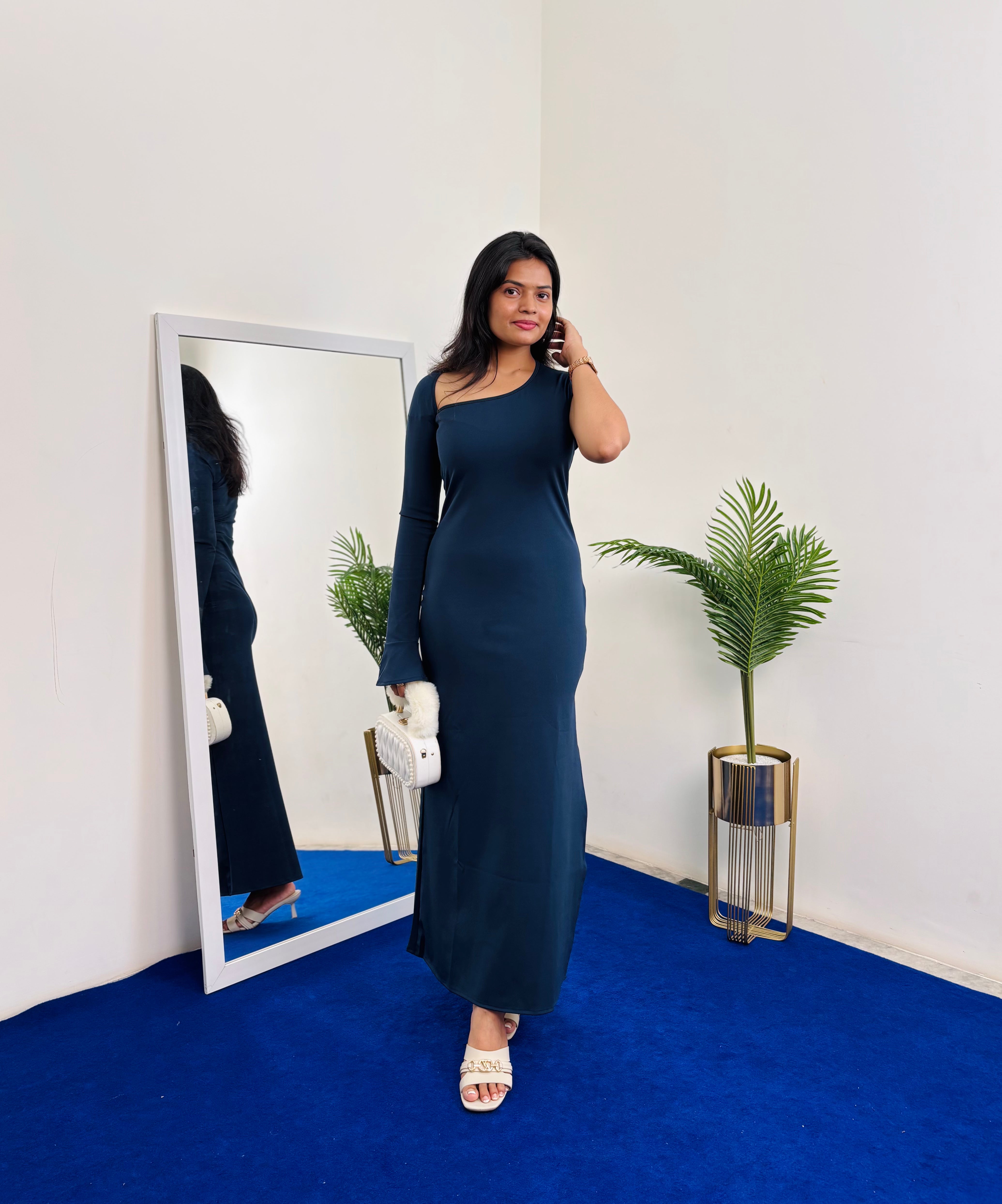 One Shoulder Dress - Deep Blue
