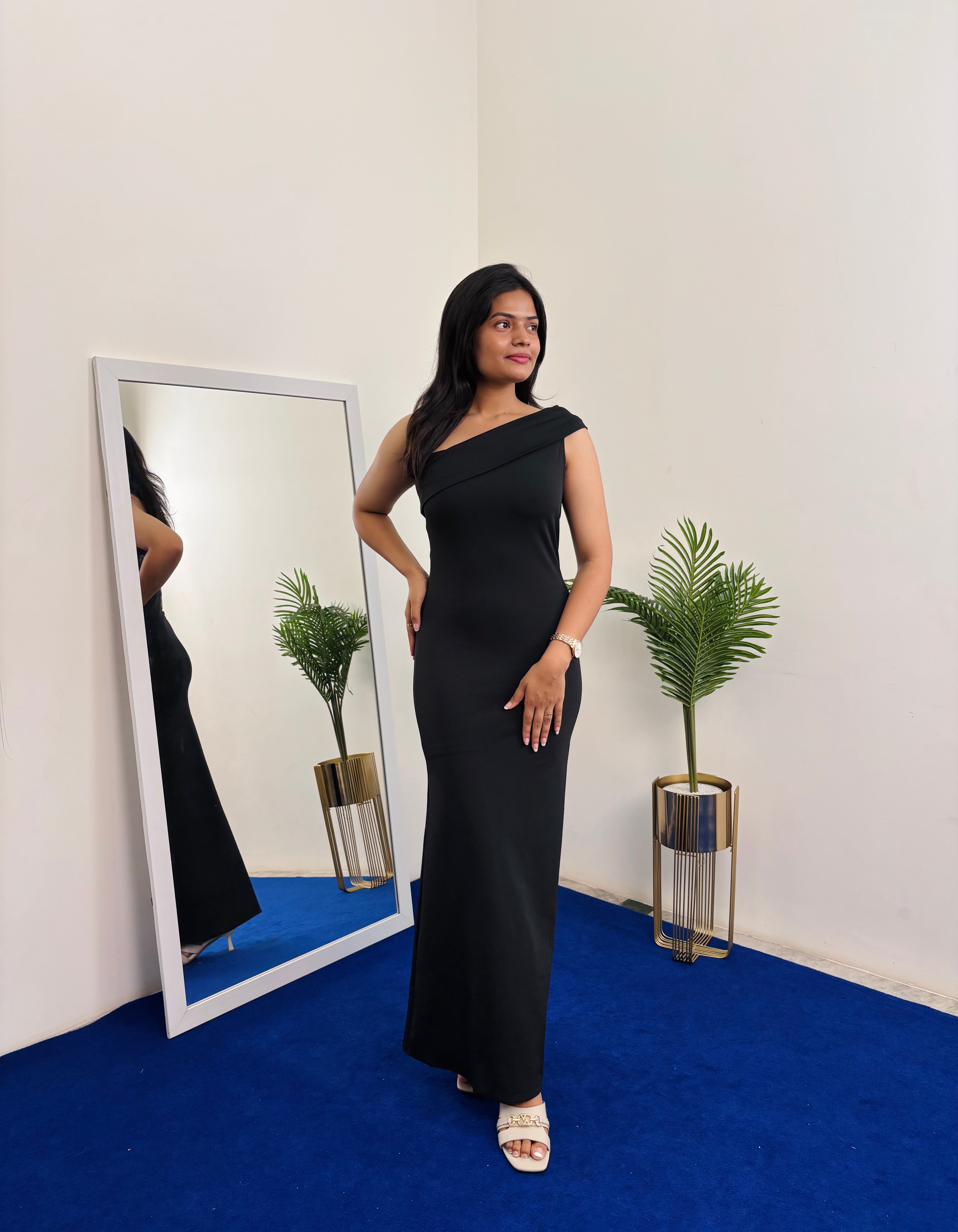 One Sleeve Party Dress – Black