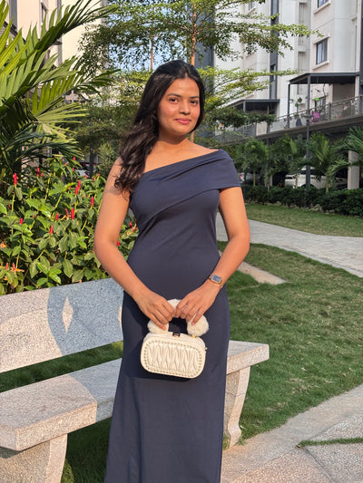 One Sleeve Party Dress – Deep Blue