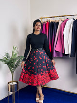 Rose Petals Print Scuba Skirt (Red)