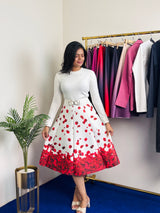 Rose Petals Print Scuba Skirt (White)