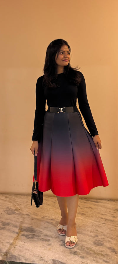 Ombre Scuba Skirt (Black - Red)