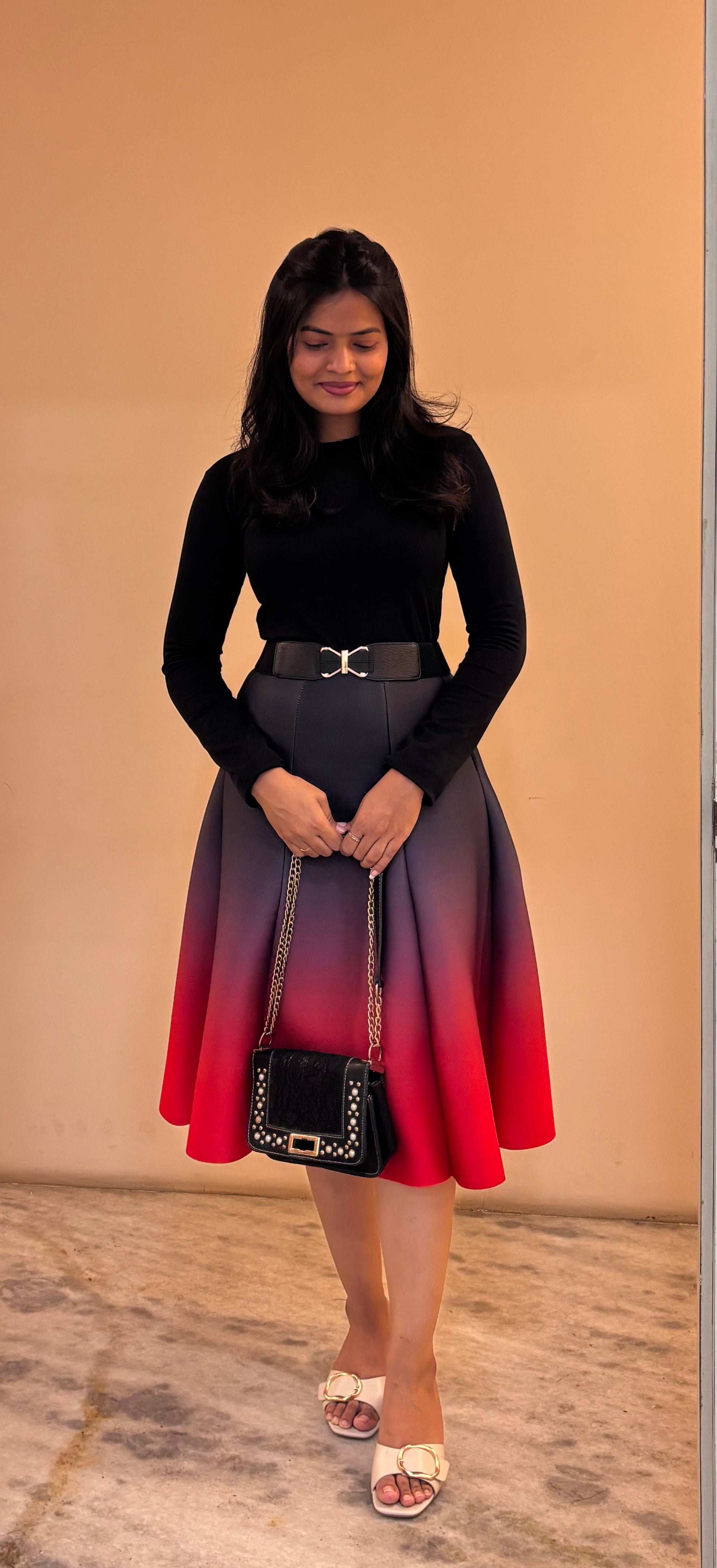 Ombre Scuba Skirt (Black - Red)