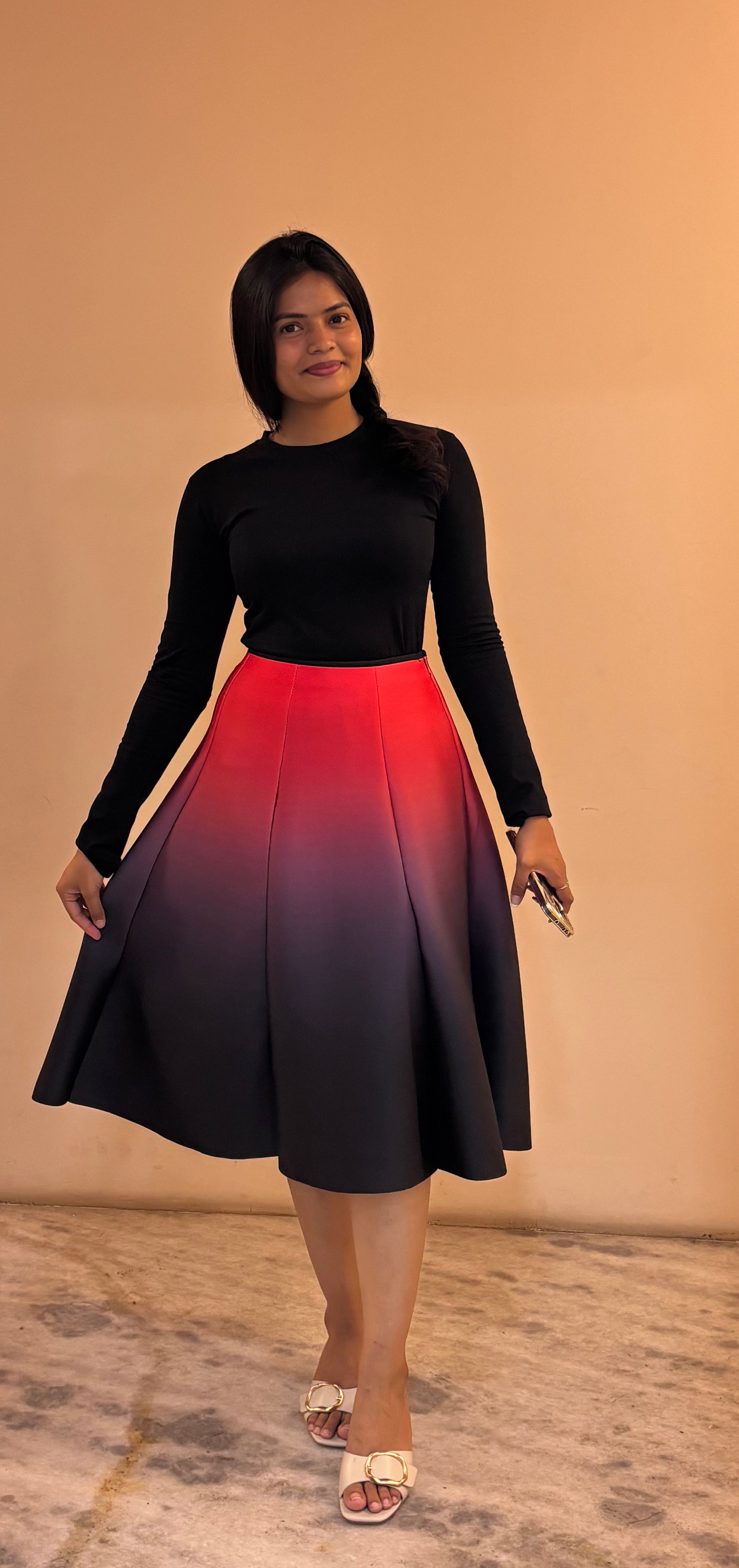 Ombre Scuba Skirt (Red - Black)