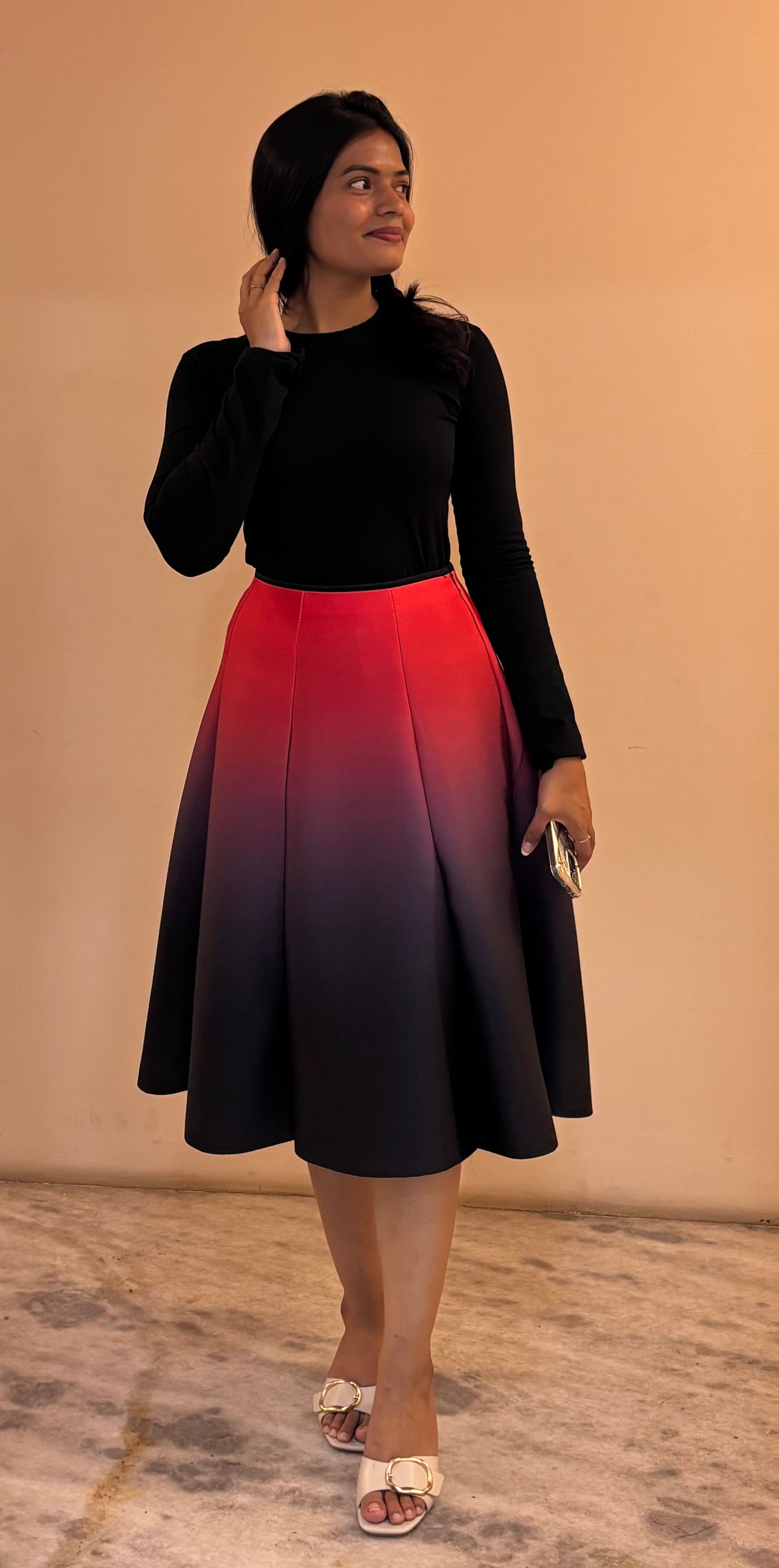 Ombre Scuba Skirt (Red - Black)