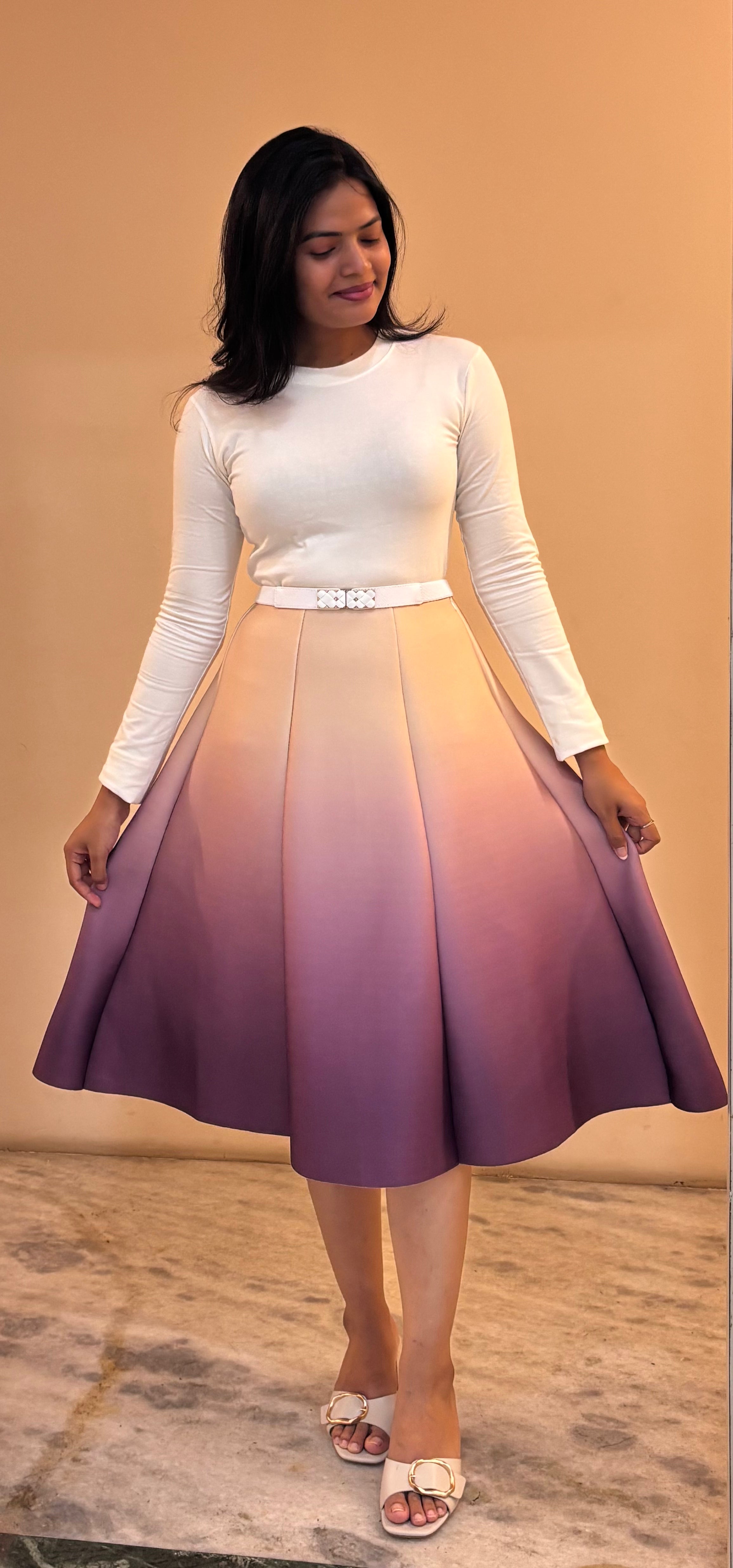 Ombre Scuba Skirt (Beige - Purple)