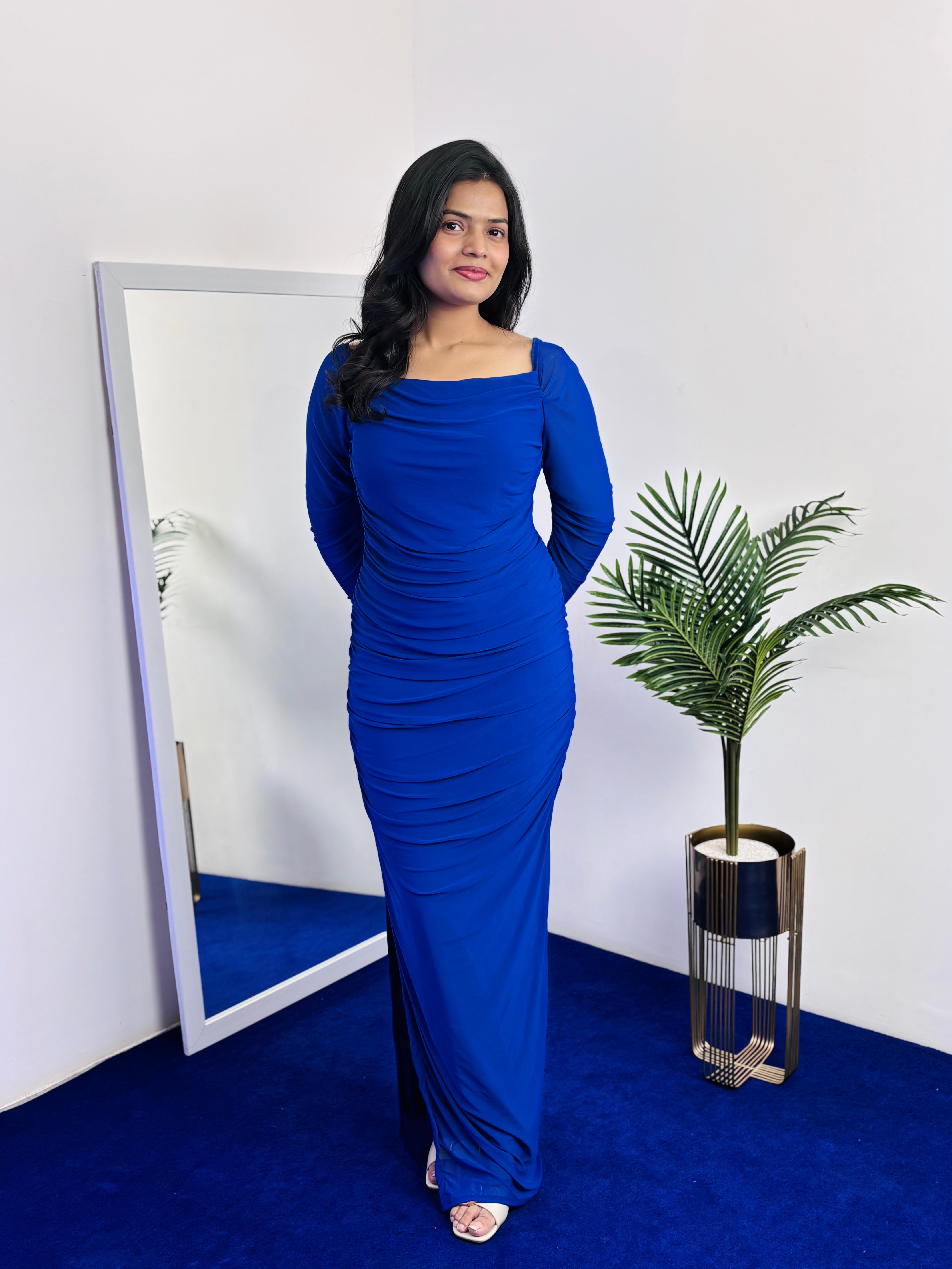 Full Sleeve Ruched Bodycon Dress