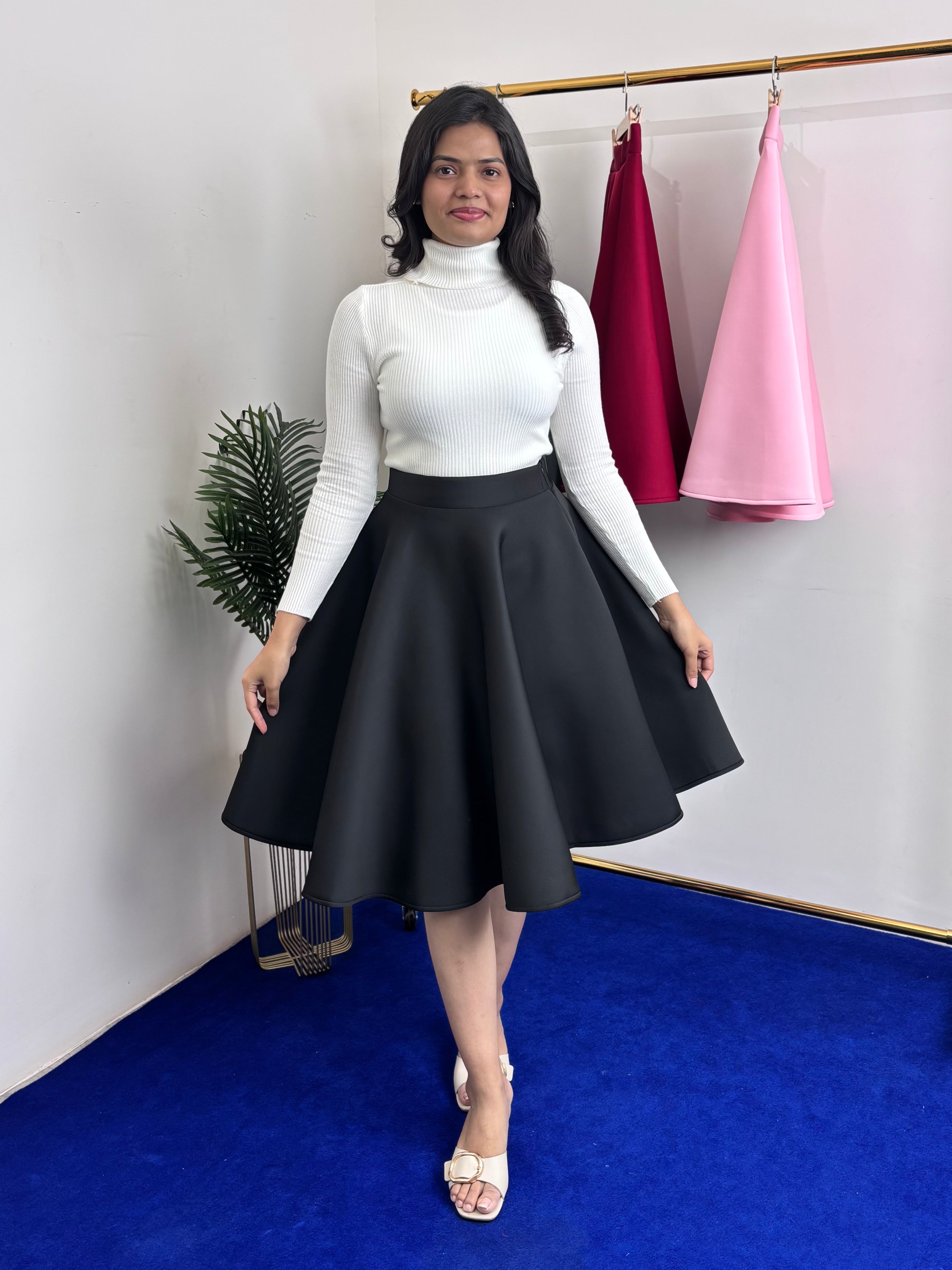 Flared Scuba Skirt - Solid