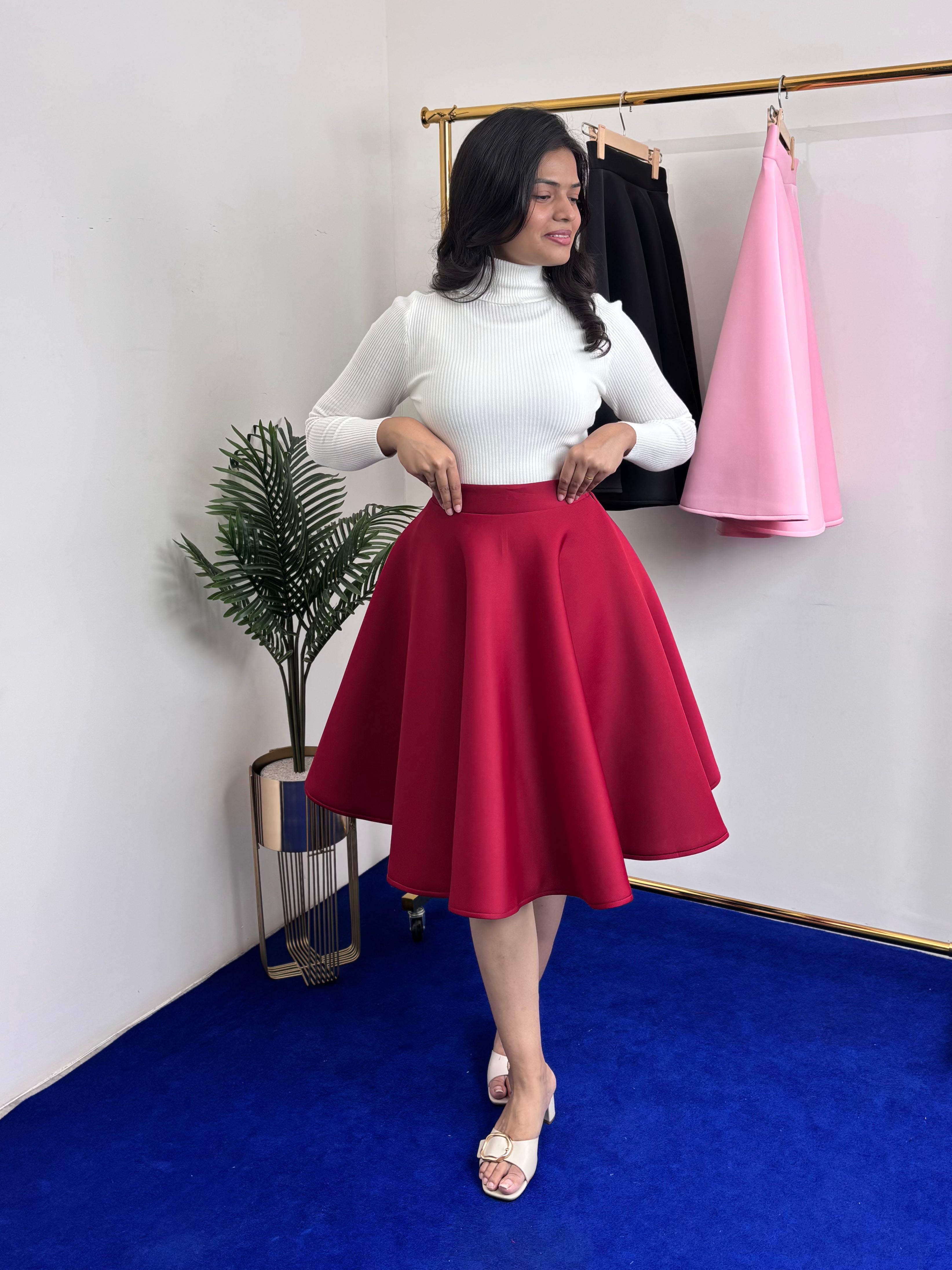 Flared Scuba Skirt - Solid