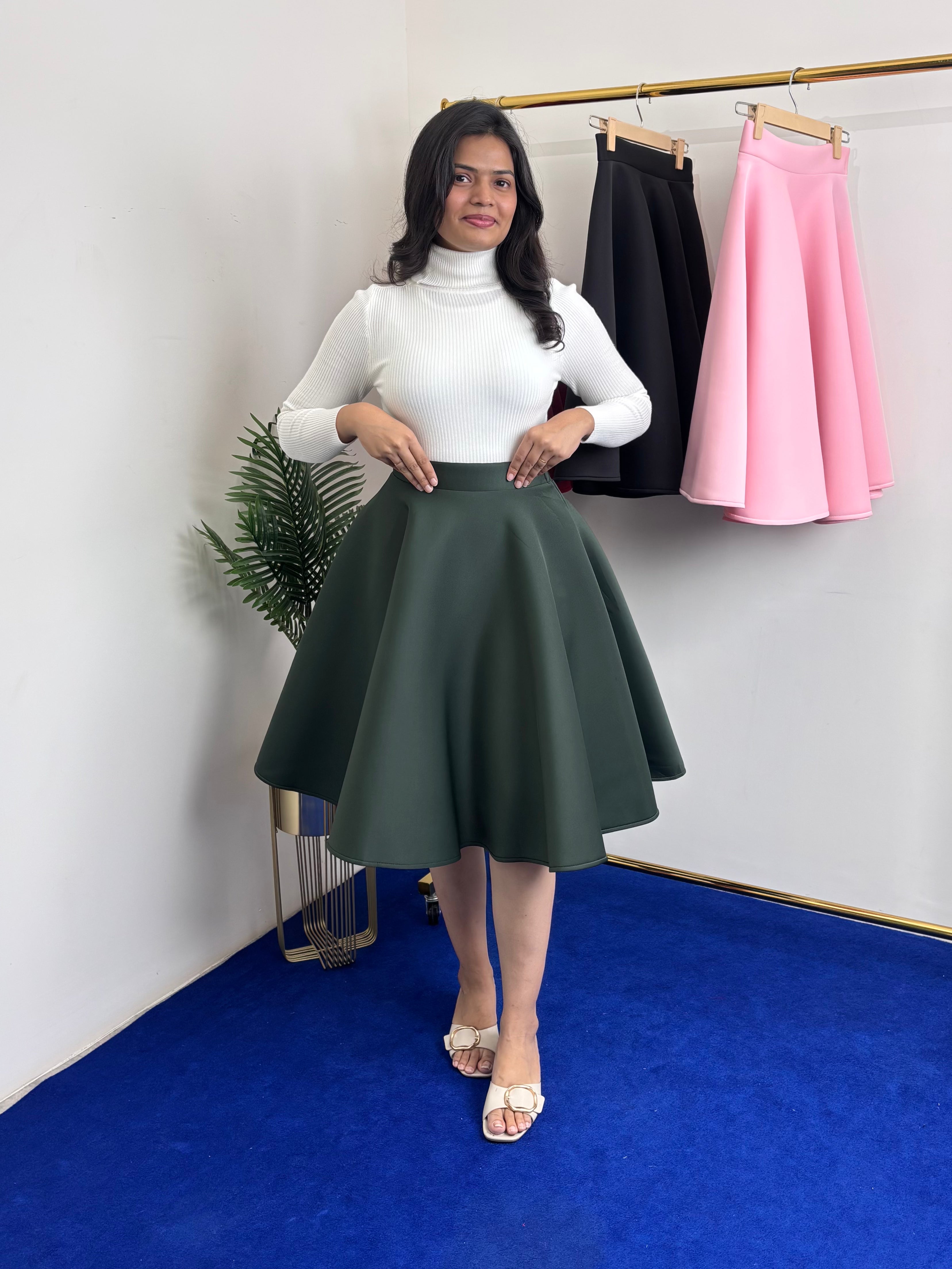 Flared Scuba Skirt - Solid