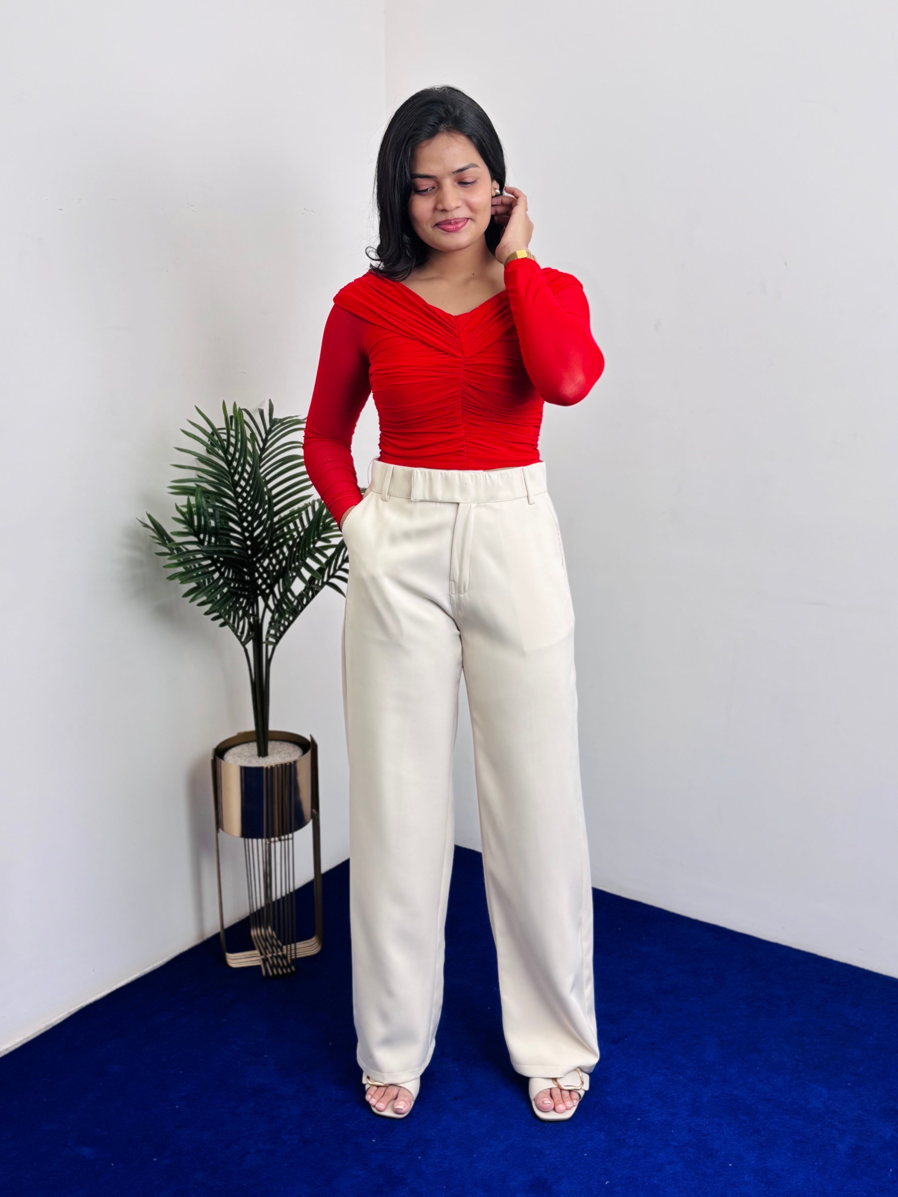 Off Shoulder Full Sleeve Crop Top